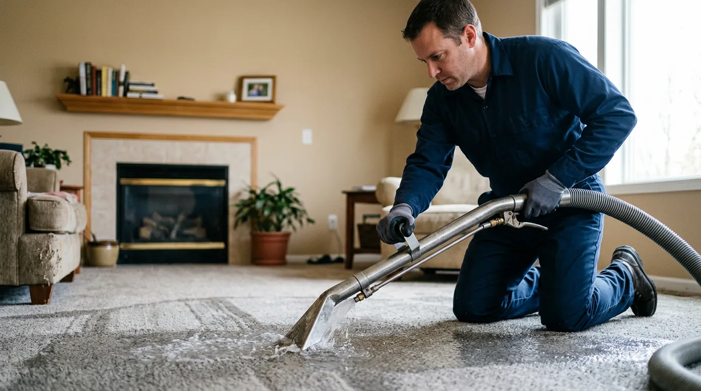 Water damage restoration technician working near Cheney, KS